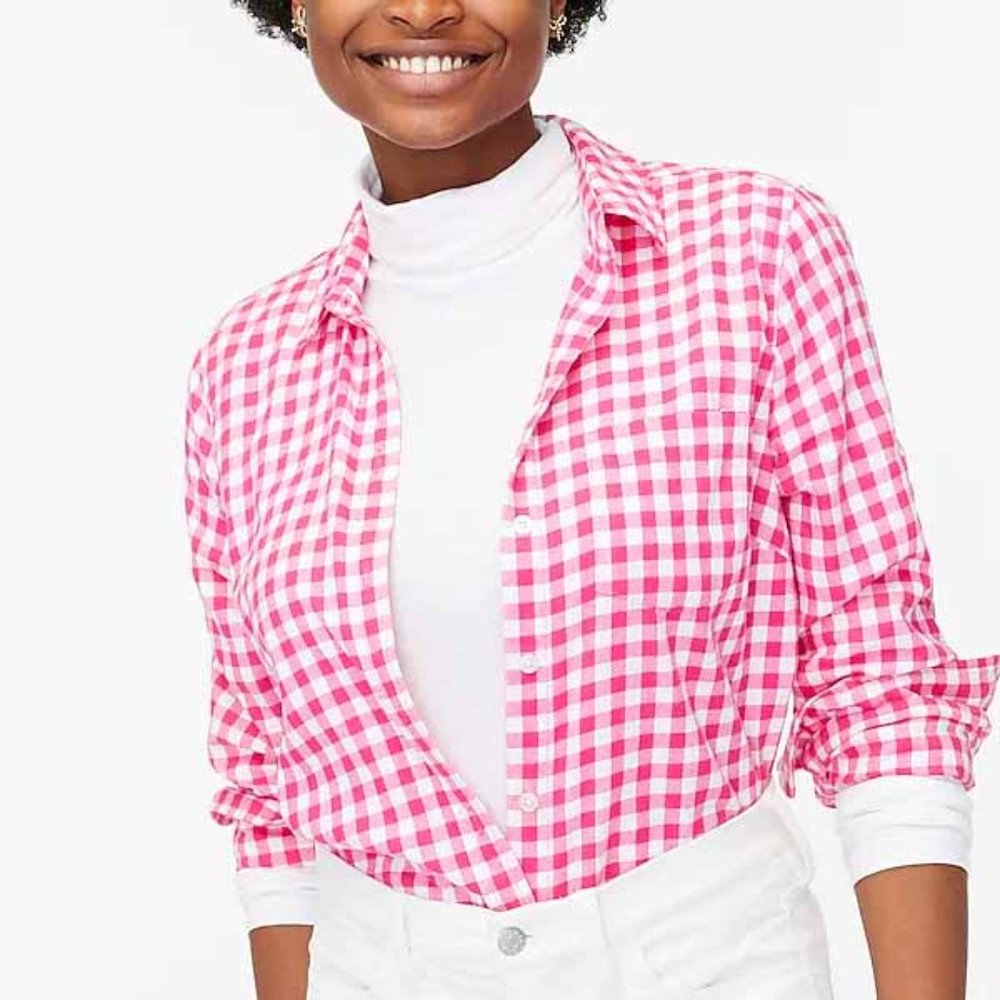 NWT J. Crew Gingham Flannel Button Down Shirt in Boy Fit size M
